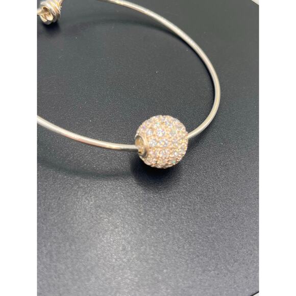 Sterling silver Pave Beaded Wire Adjustable Bangle Bracelet - Picture 8 of 8